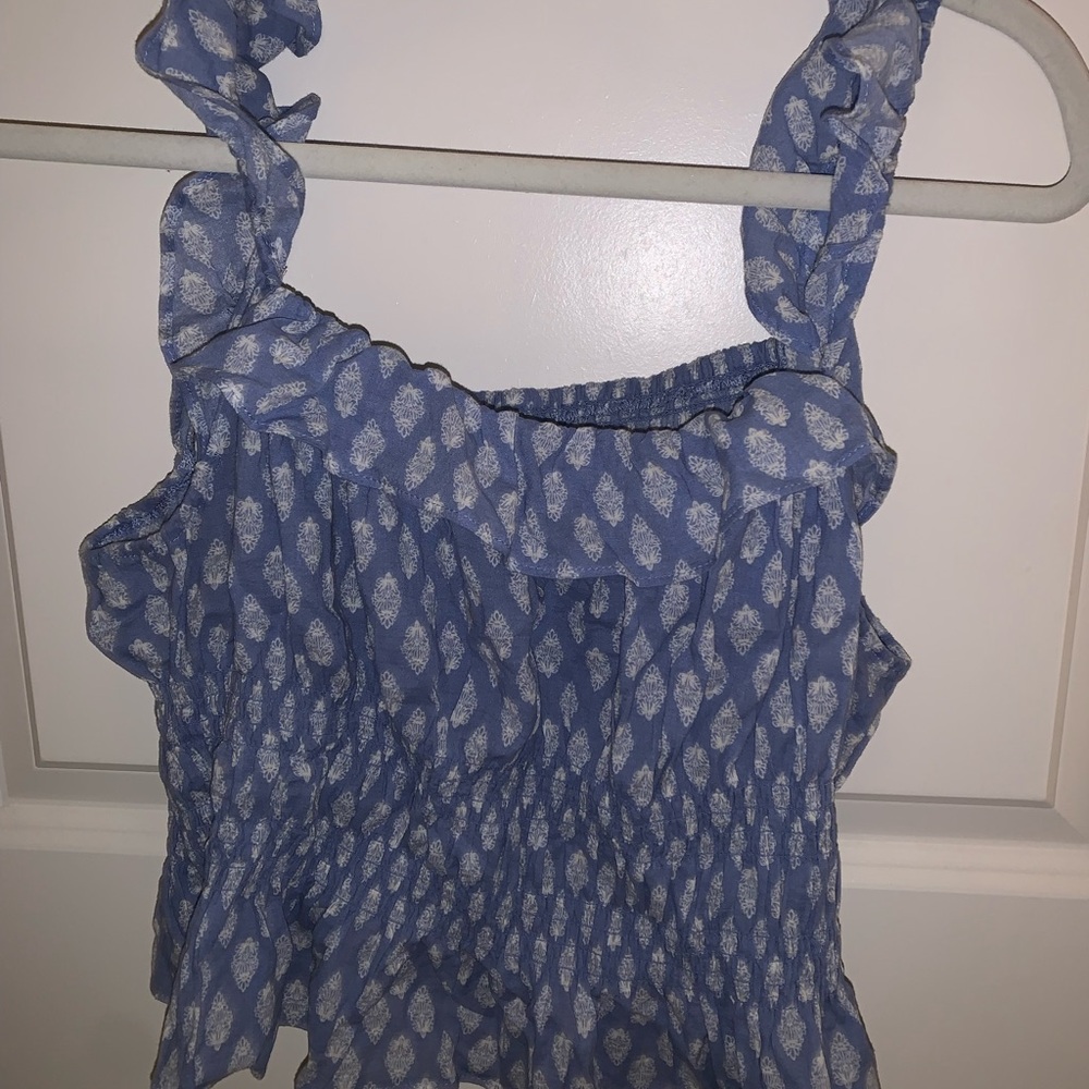 H&M Light Blue Printed Smocked Camisole with Ruffled Straps